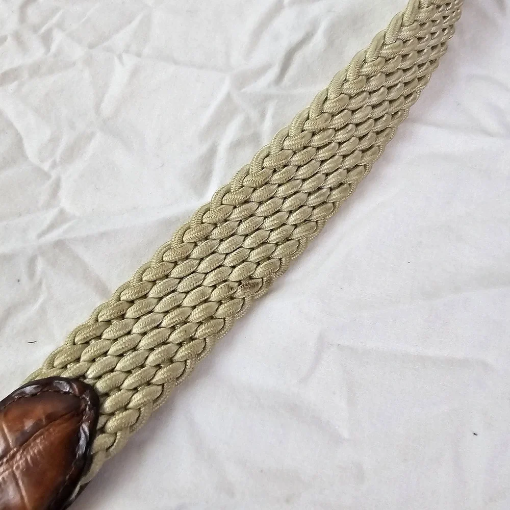 Brighton 33502 Belt Size 40 Woven Stretch Brown Leather Croc Trim Brass Buckle